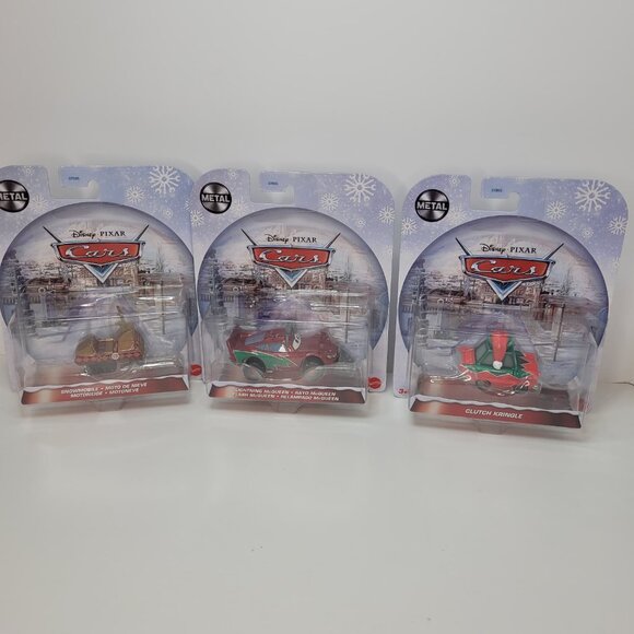 Disney Pixar Cars Holiday Edition Lightning McQueen, Clutch Kringle & Snowmobile